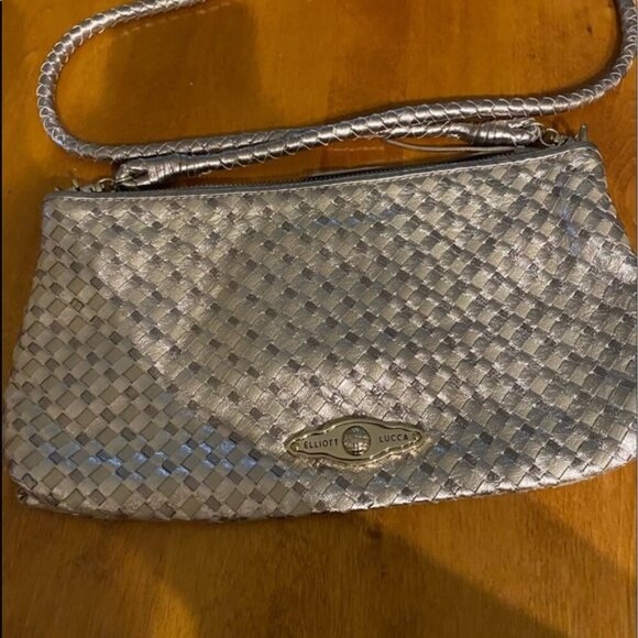 Elliott Lucca Handbags - Elliott Lucca Metallic Pewter Silver Leather Purse Handbag